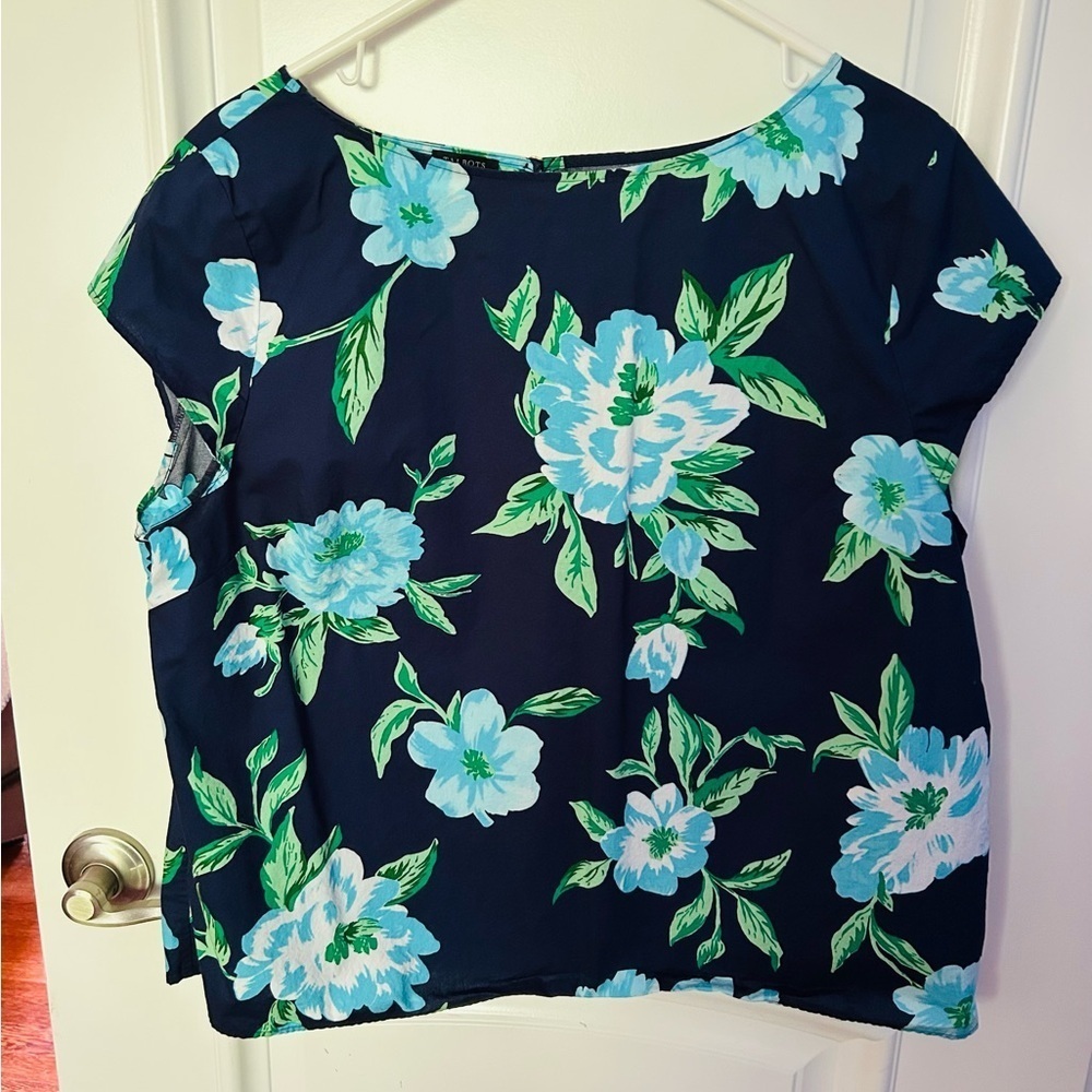 Talbots Poplin Bateau Neck Floral Top